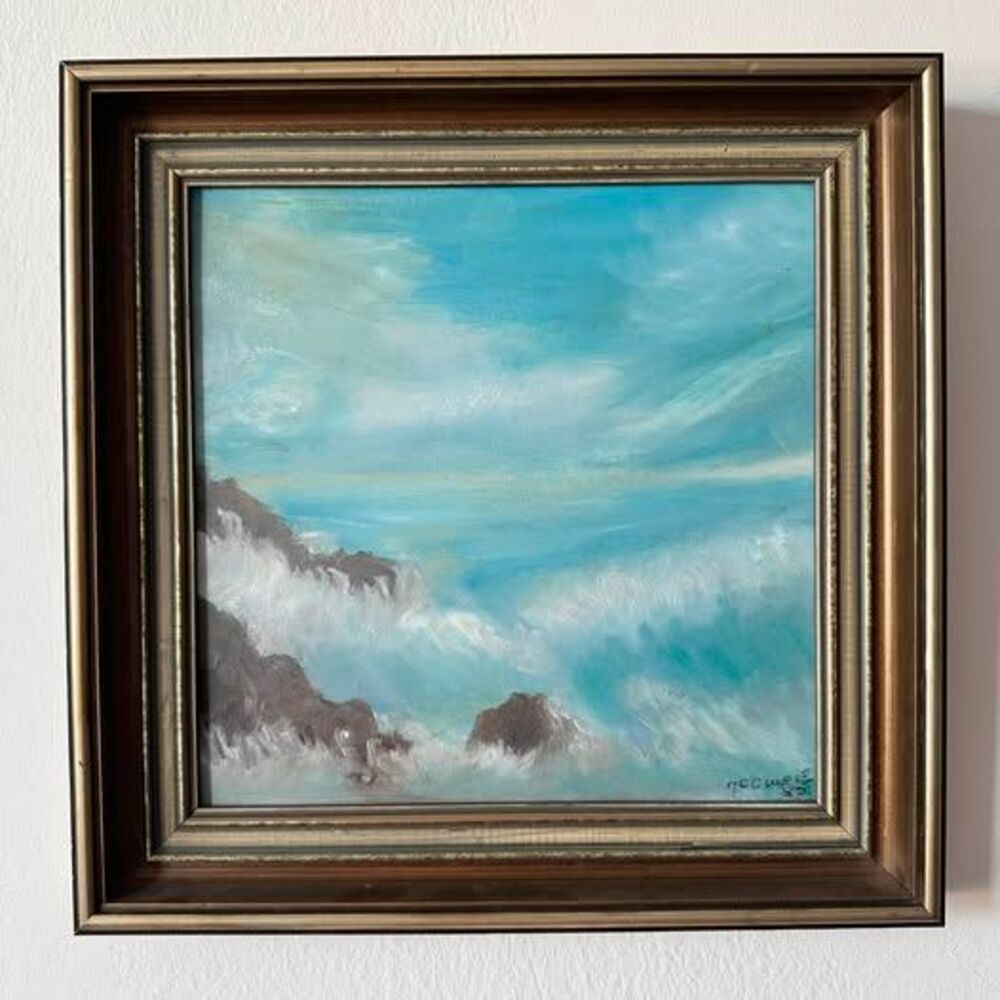 Vintage 1983 Ocean Seascape Painting – Signed & Custom